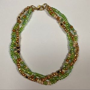 Anklet - Three strand beaded in greens & golds